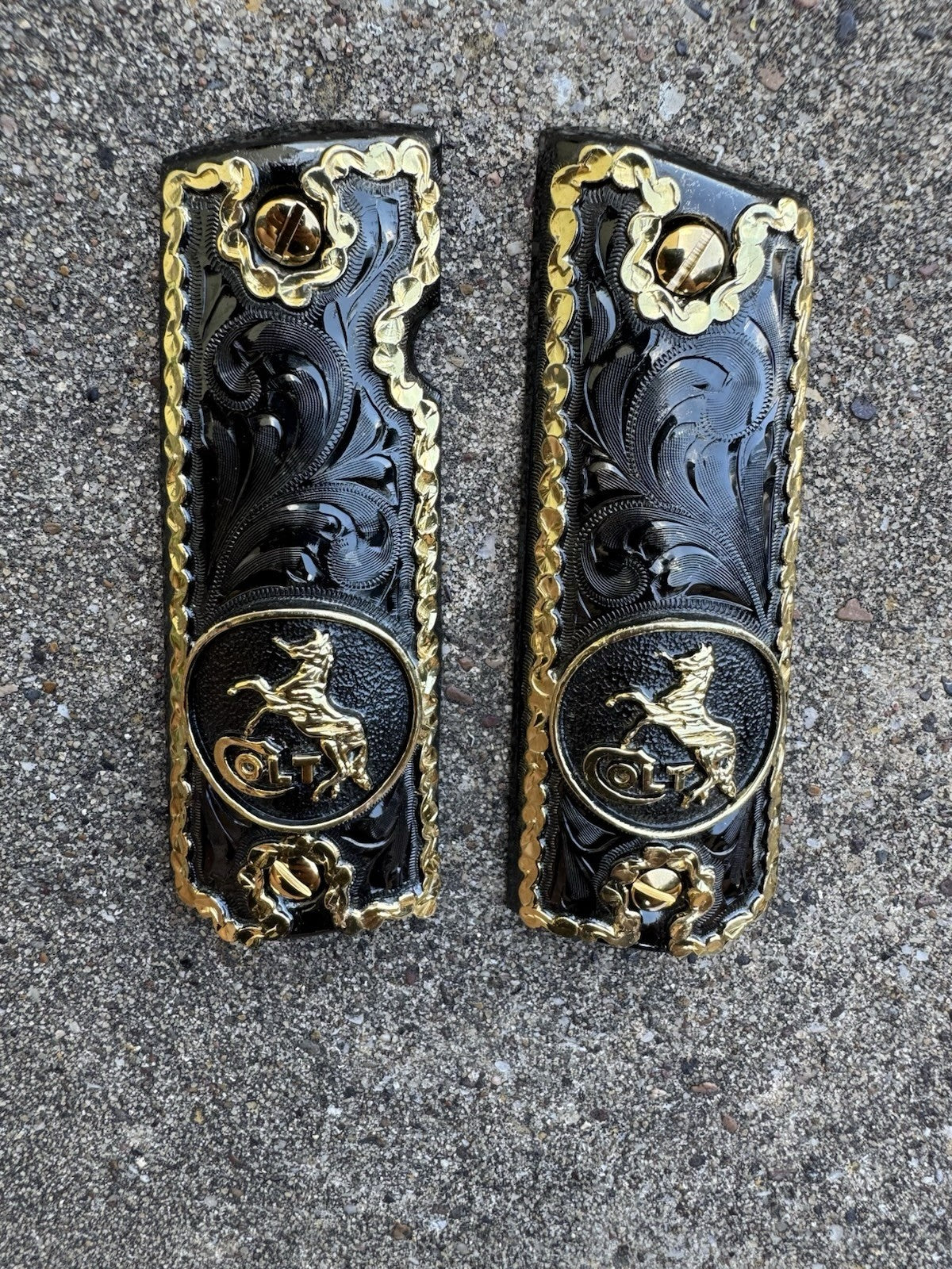 1911 45 38 Super Full Size Colt Horse Gold Gun Pistol Grip Cachas & 24K Screws