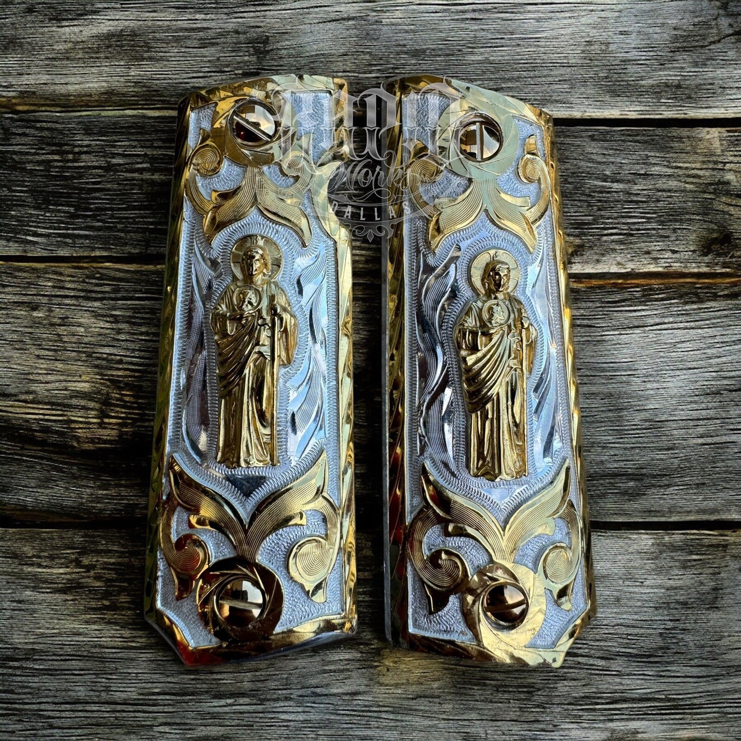 1911 45 38 Super Full Size San Judas Gold Gun Pistol Grip Cachas & 24K Screws