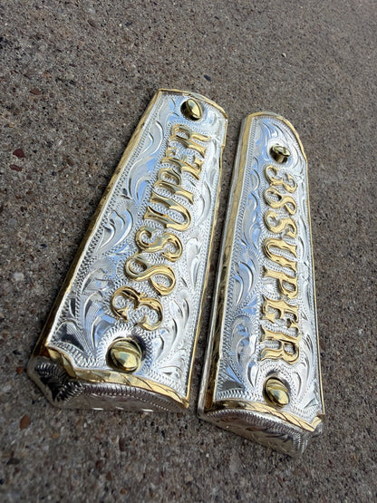 1911 45 38 Super Full Size Gold Gun Pistol Grip Cachas Chapeado & 24K Screws