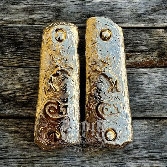 1911 45 38 Super Full Size Colt Horse Gold Gun Pistol Grip Cachas & 24K Screws