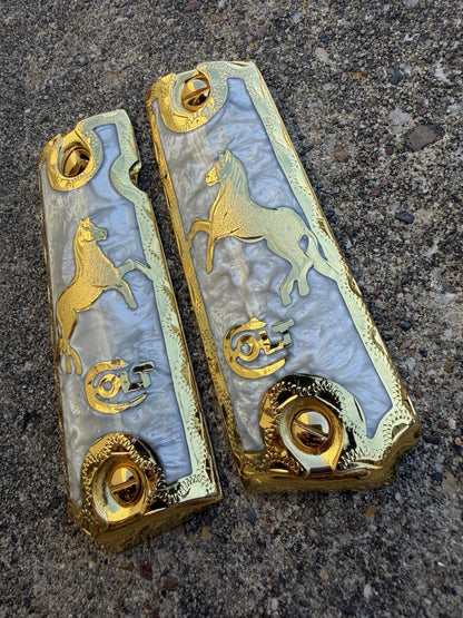 1911 45 38 Super Full Size Horse Gold Gun Pistol Grip Cachas & 24K Screws