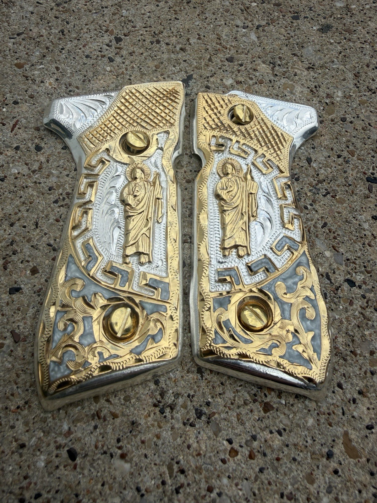 Beretta 92FS Cachas San Judas Gold Plated Pistol Custom Grips & Gold Screws