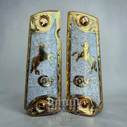 1911 45 38 Super Full Size Horse Gold Gun Pistol Grip Cachas & 24K Screws