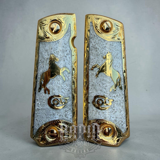 1911 45 38 Super Full Size Horse Gold Gun Pistol Grip Cachas & 24K Screws