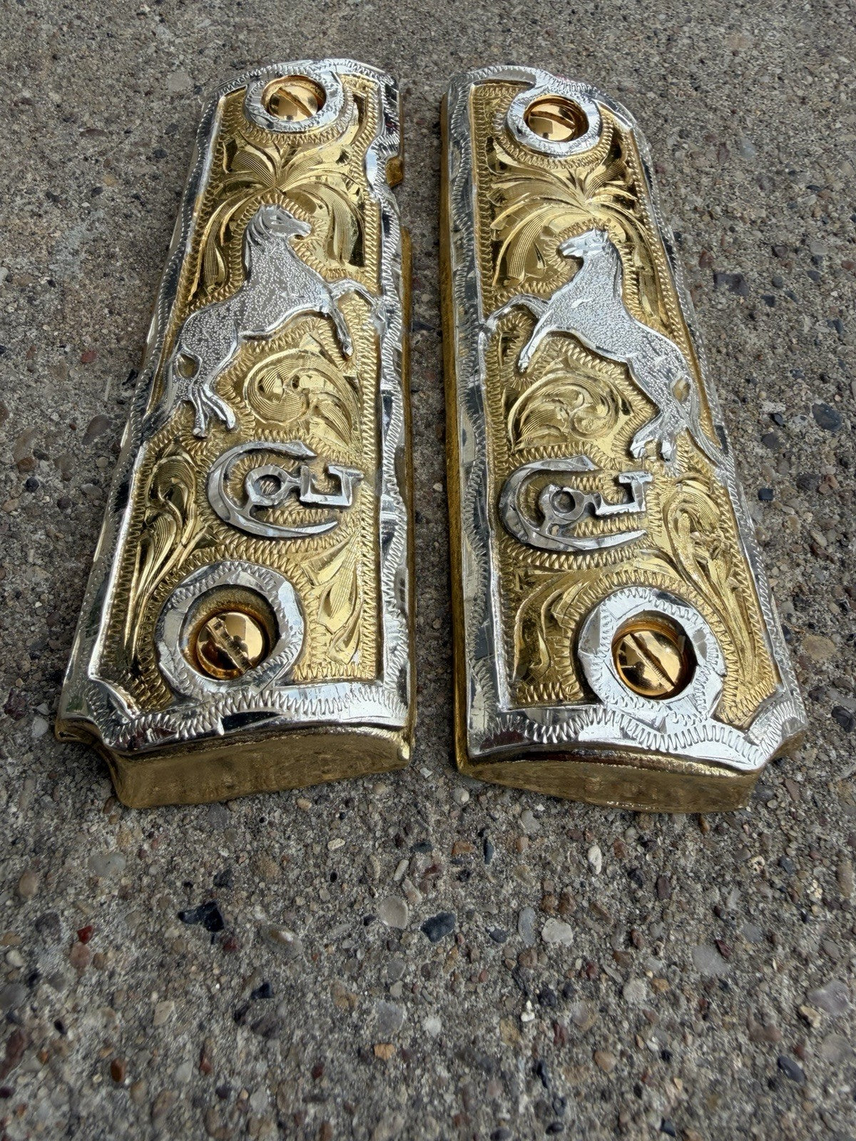 1911 45 38 Super Full Size Horse Gold Gun Pistol Grip Cachas & 24K Screws