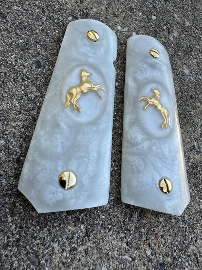 1911 45 38 Super Full Size Resin Gold Colt Horse Gun Pistol Grip Cachas