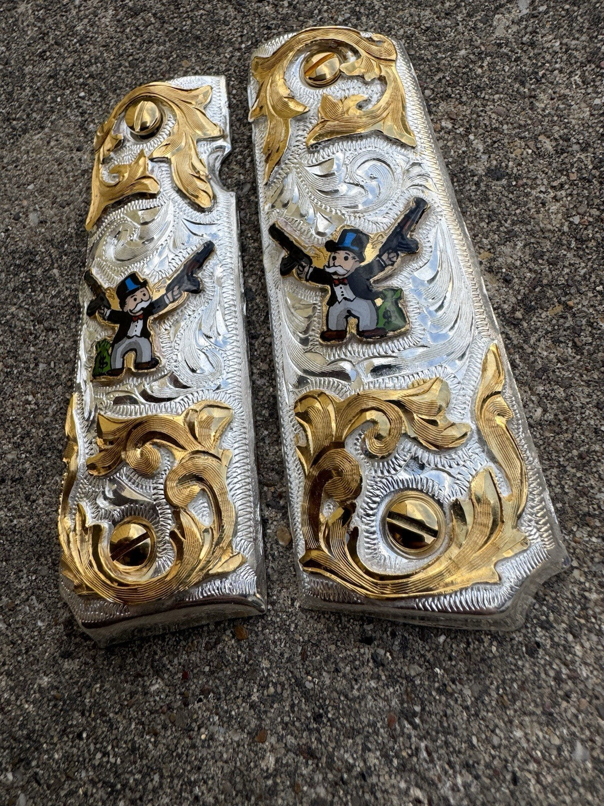 1911 45 38 Super Full Size Monopoly Gold Gun Pistol Grip Cachas & 24K Screws
