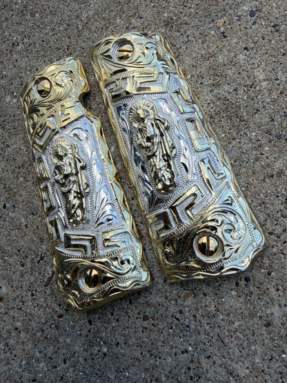 1911 45 38 Super Full Size San Judas Gold Gun Pistol Grip Cachas & 24K Screws
