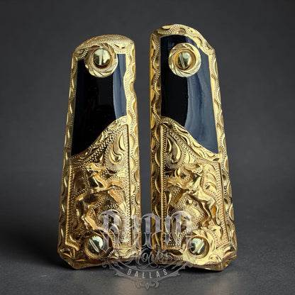1911 45 38 Super Full Size Horse Gold Gun Pistol Grip Cachas & 24K Screws