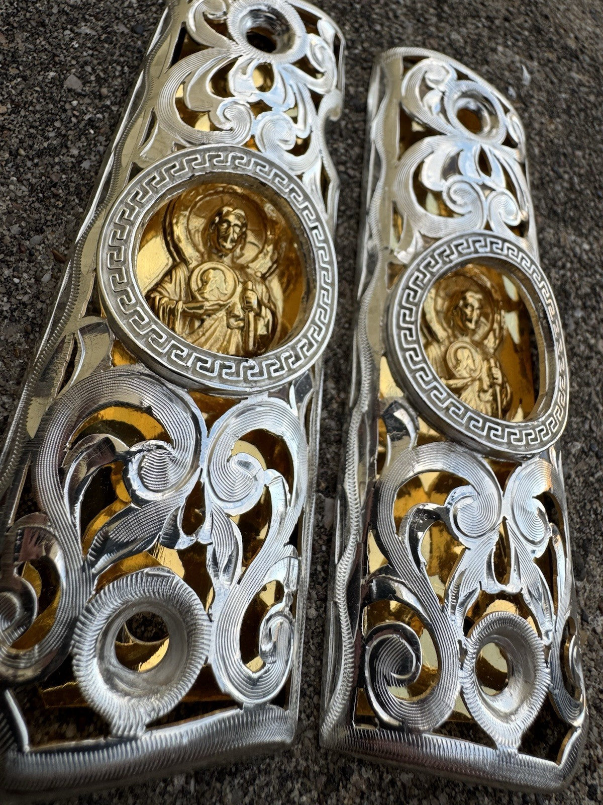 1911 45 38 Super Full Size San Judas Gold Gun Pistol Grip Cachas & 24K Screws