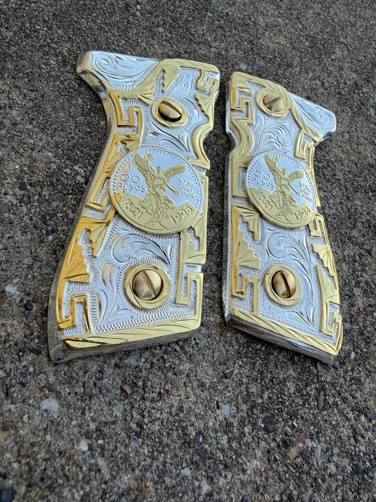 Beretta 92FS Cachas Centenario Gold Plated Pistol Custom Grips & Gold Screws