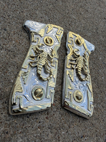Beretta 92FS Cachas Scorpion Gold Plated Pistol Custom Grips & Gold Screws