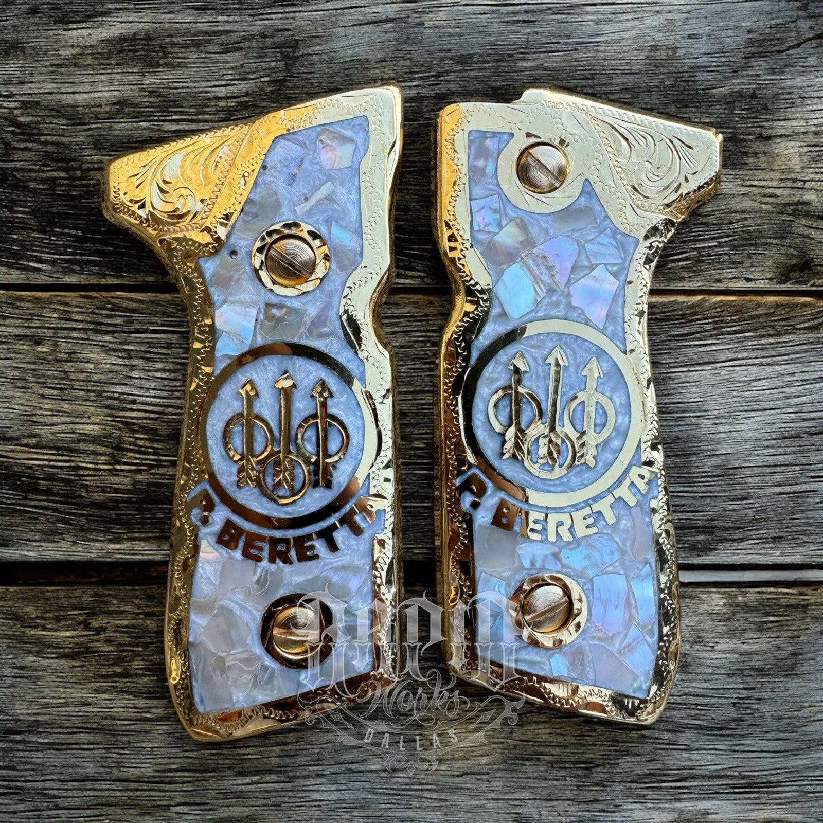 Beretta 92FS Cachas Gold Plated Pistol Custom Grips & Gold Screws