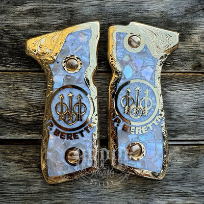 Beretta 92FS Cachas Gold Plated Pistol Custom Grips & Gold Screws
