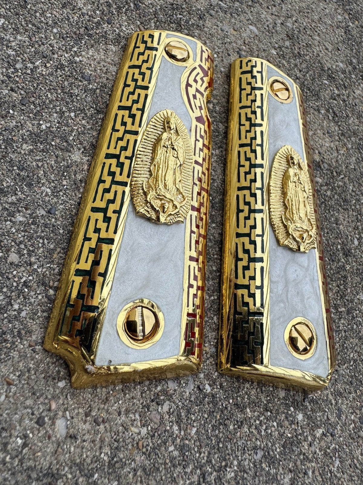 1911 45 38 Super Full Size Virgen De Guadalupe Gold Gun Grip Cachas & 24K Screws