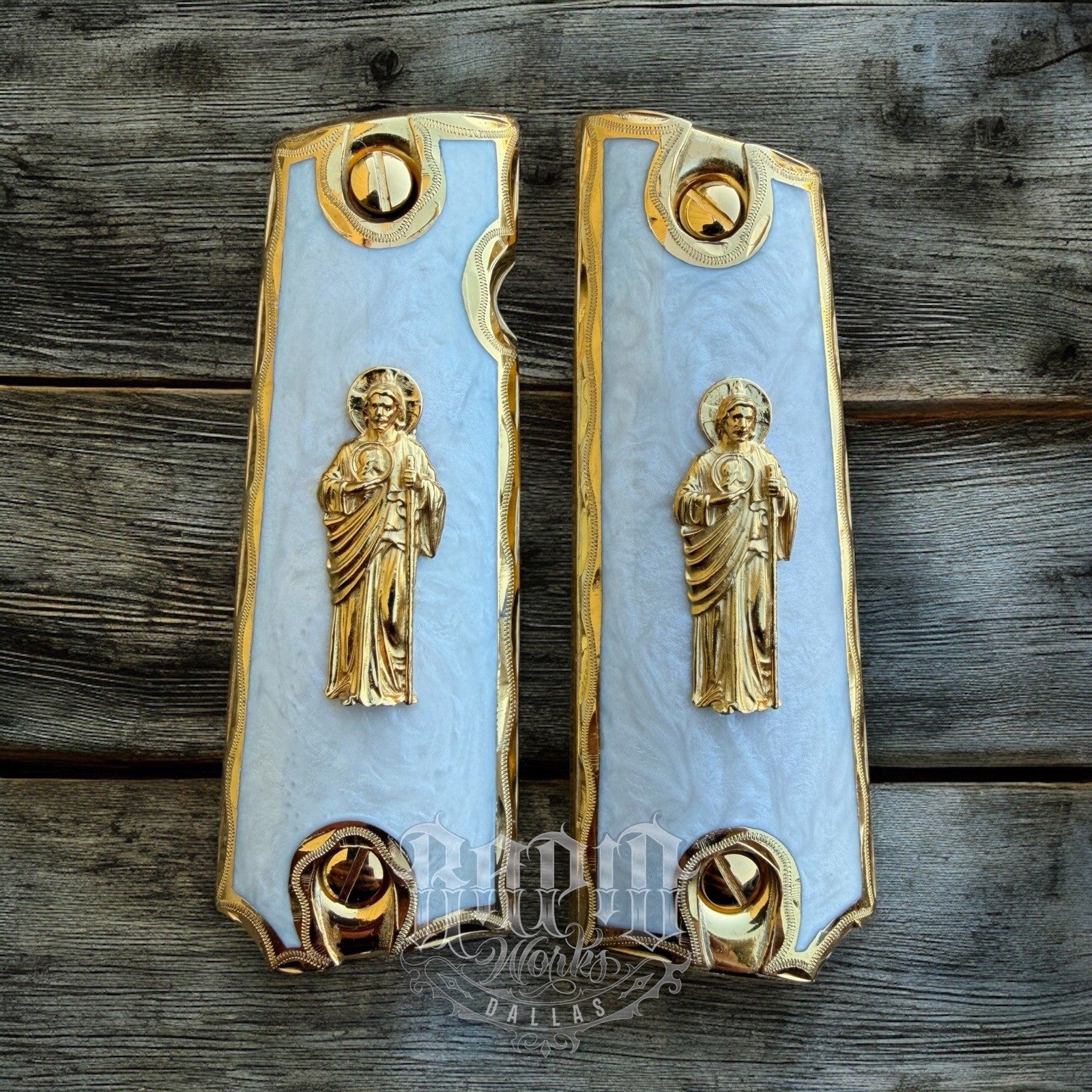 1911 45 38 Super Full Size San Judas Gold Gun Pistol Grip Cachas & 24K Screws