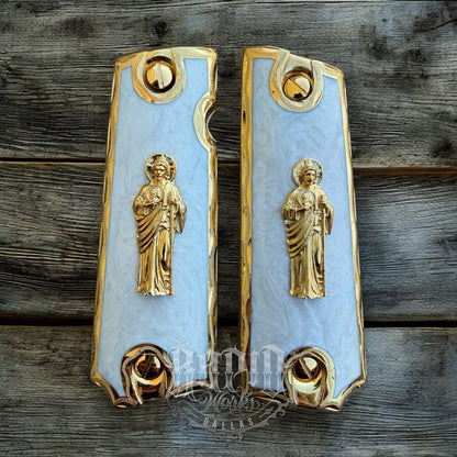 1911 45 38 Super Full Size San Judas Gold Gun Pistol Grip Cachas & 24K Screws