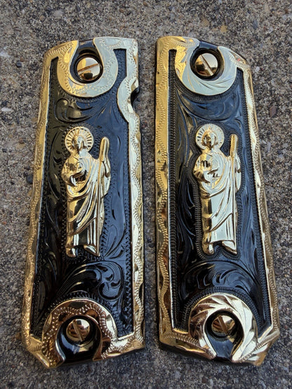 1911 45 38 Super Full Size San Judas Gold Gun Pistol Grip Cachas & 24K Screws