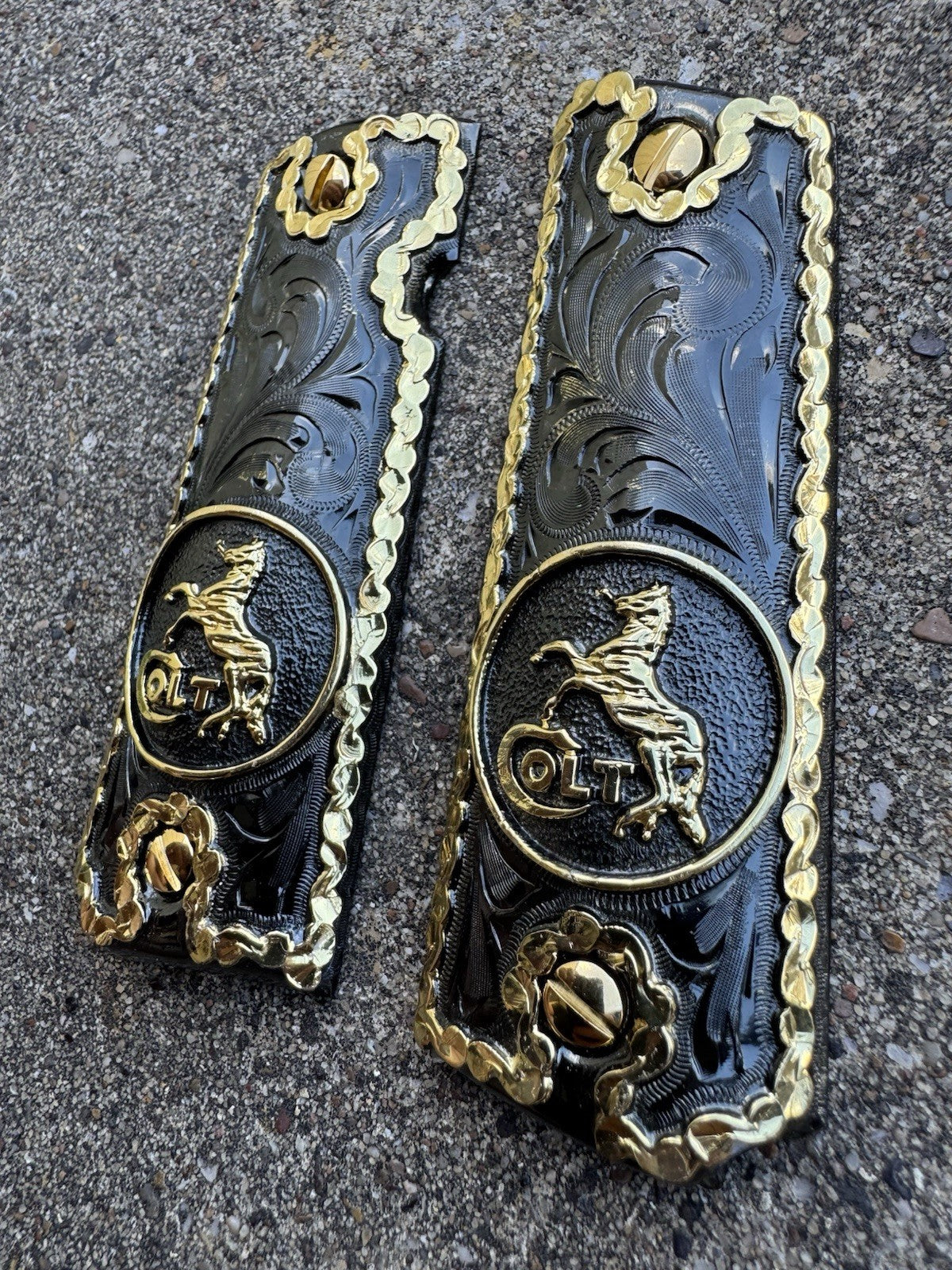 1911 45 38 Super Full Size Colt Horse Gold Gun Pistol Grip Cachas & 24K Screws