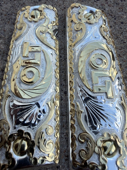 1911 45 38 Super Full Size COLT Gold Gun Pistol Grip Cachas Chapeado & 24K Screw