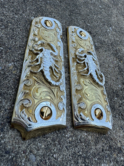 1911 45 38 Super Scorpion Full Size Gold Gun Pistol Grip Cachas & 24K Screws