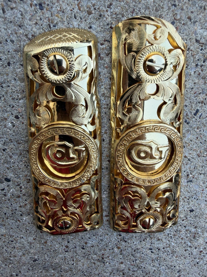 1911 45 38 Super Full Size Colt Gold Gun Pistol Grip Cachas Chapeado & 24K Screw