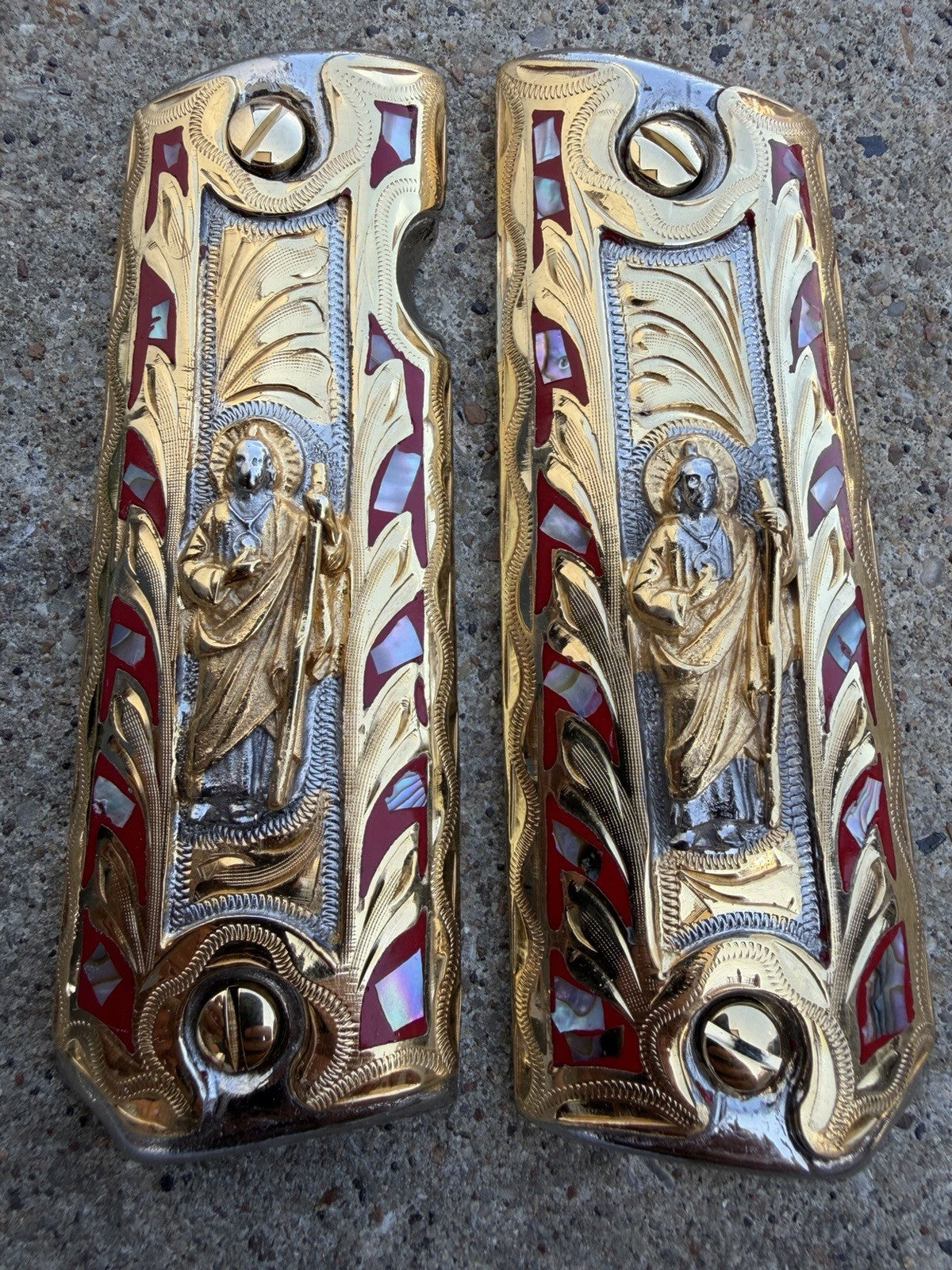 1911 45 38 Super Full Size San Judas Gold Gun Pistol Grip Cachas & 24K Screws