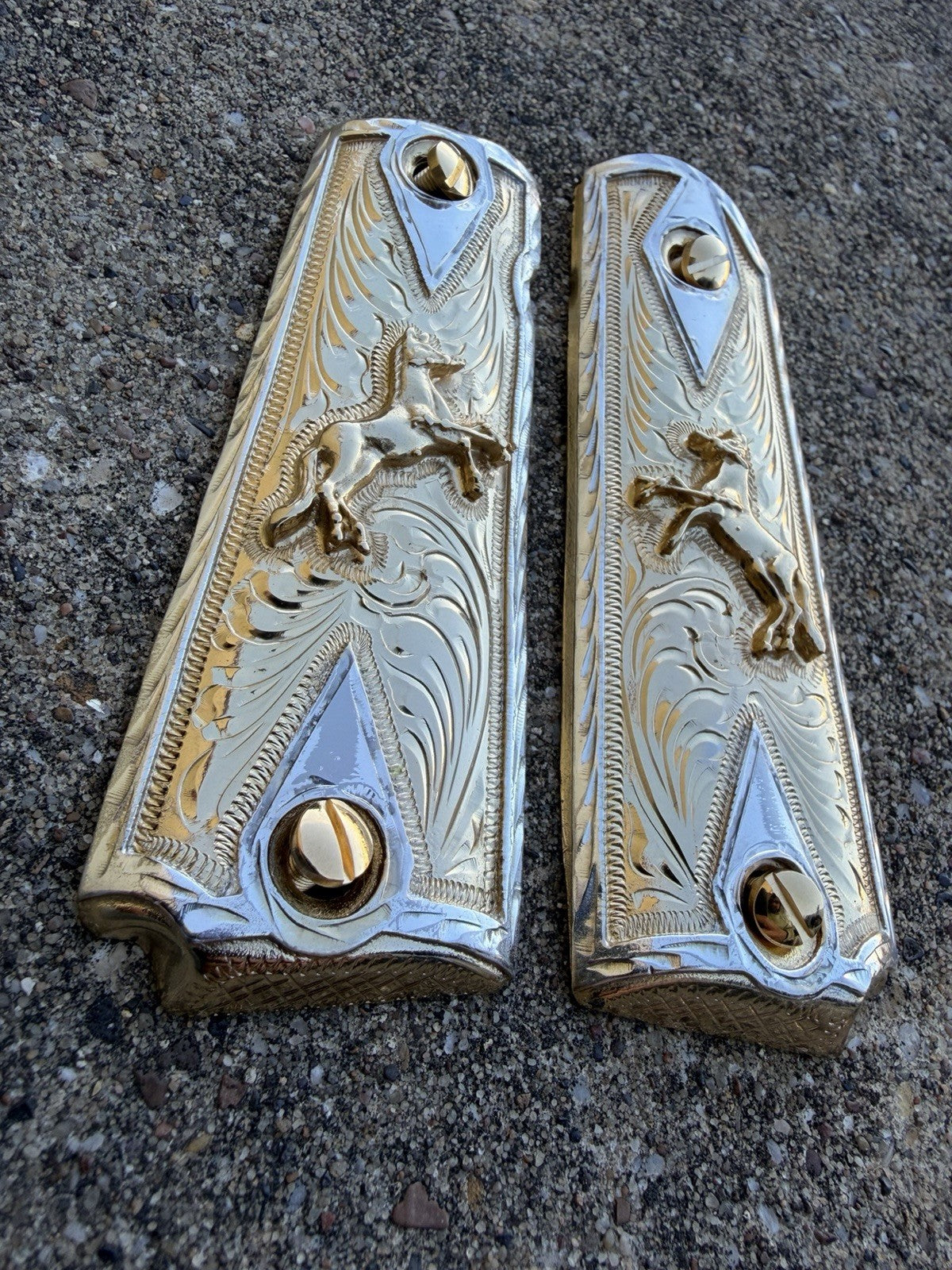 1911 45 38 Super Full Size Horse Gold Gun Pistol Grip Cachas & 24K Screws