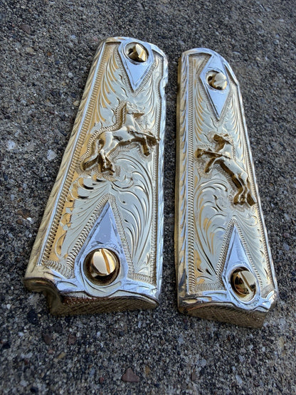 1911 45 38 Super Full Size Horse Gold Gun Pistol Grip Cachas & 24K Screws