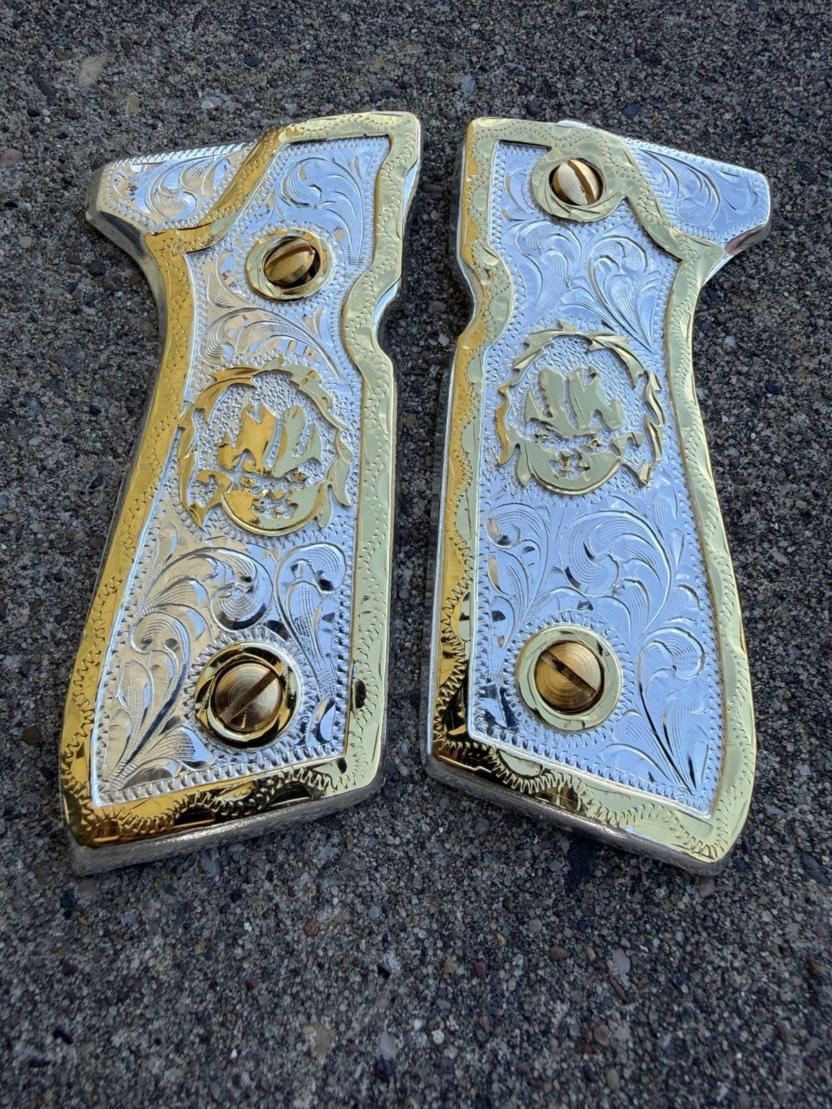 Beretta 92FS Cachas Chucky Gold Plated Pistol Custom Grips & Gold Screws