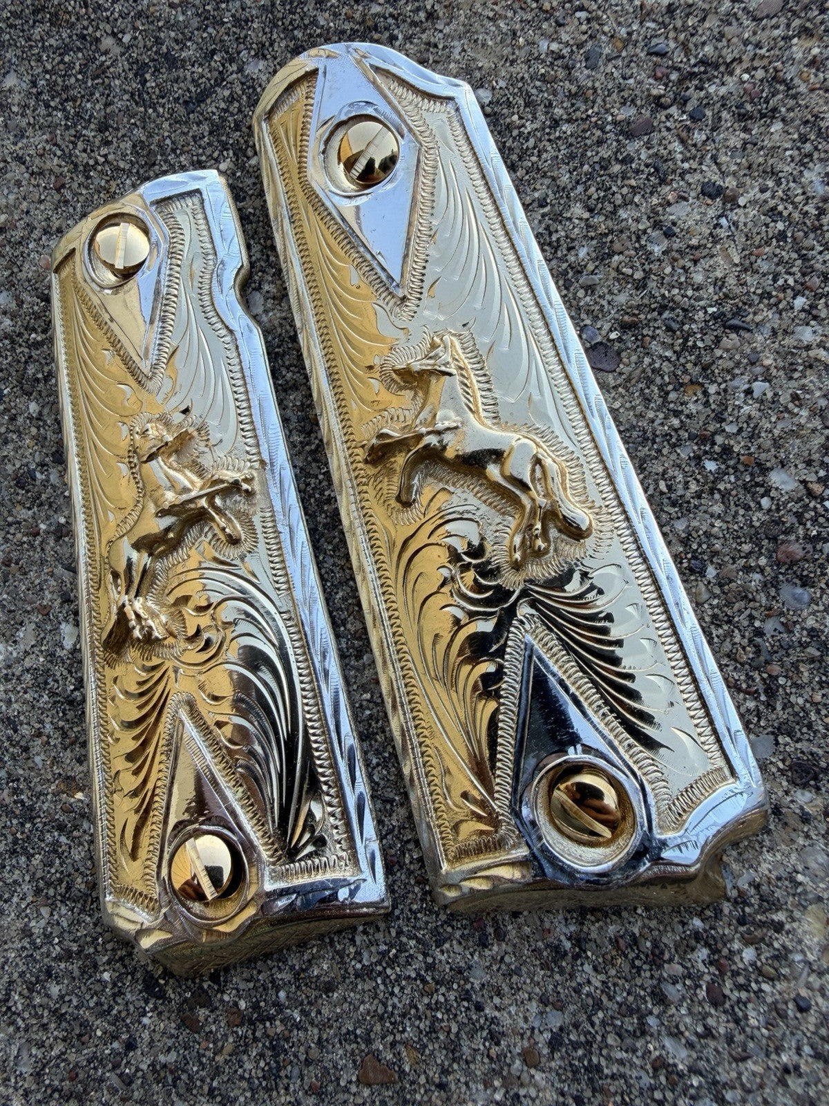 1911 45 38 Super Full Size Horse Gold Gun Pistol Grip Cachas & 24K Screws