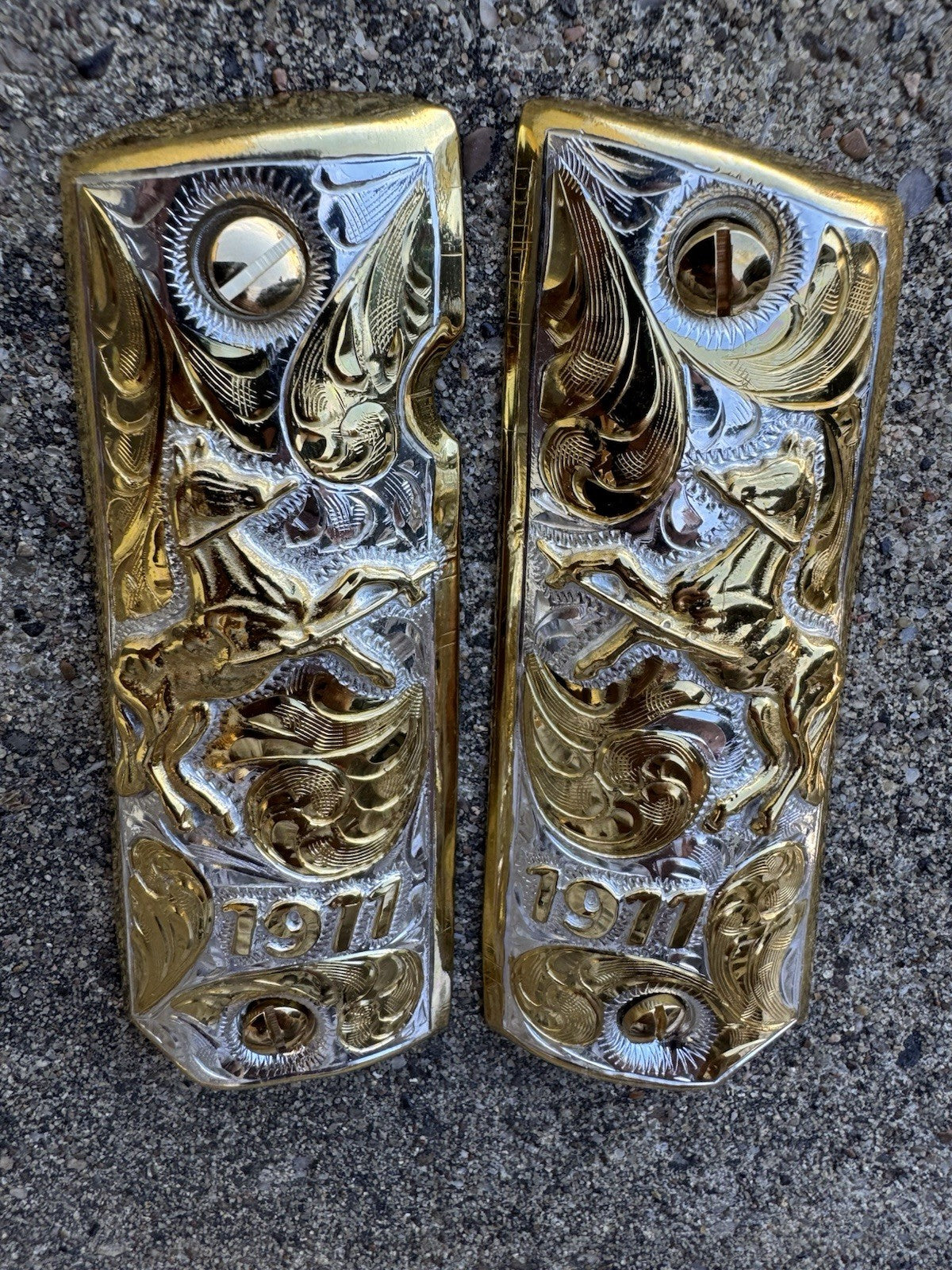 1911 45 38 Super Full Size Colt Horse Gold Gun Pistol Grip Cachas & 24K Screws