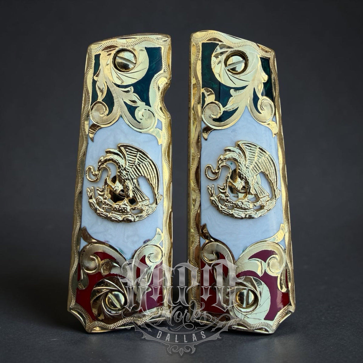 1911 45 38 Super Full Size Mexican Eagle Gold Gun Pistol Grip Cachas & 24K Screw