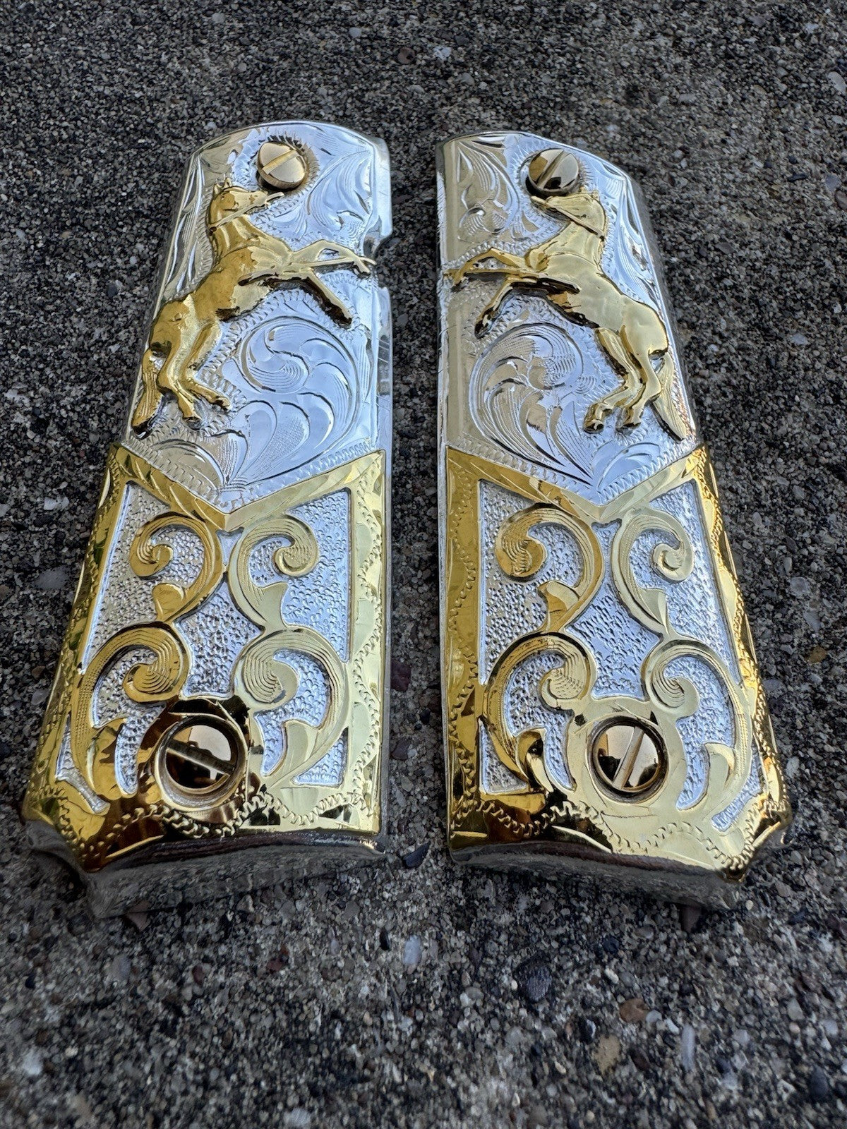 1911 45 38 Super Full Size Colt Horse Gold Gun Pistol Grip Cachas & 24K Screws