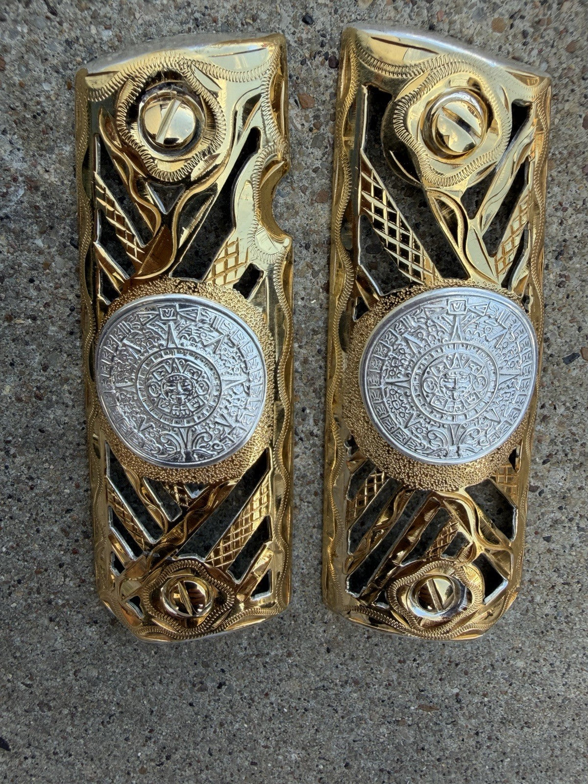 1911 45 38 Super Full Size Azteca Gold Gun Pistol Grip Cachas & 24K Screws