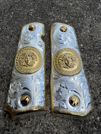 1911 45 38 Super Full Size Versace Gold Gun Pistol Grip Cachas & 24K Screws