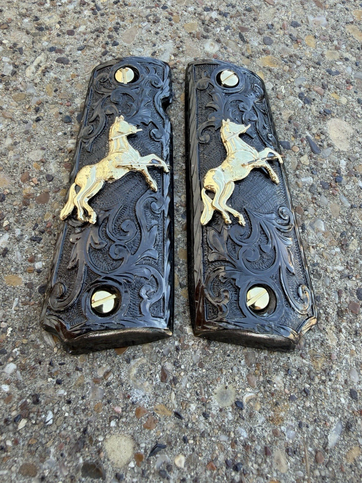 1911 45 38 Super Full Size Horse Gold Gun Pistol Grip Cachas & 24K Screws