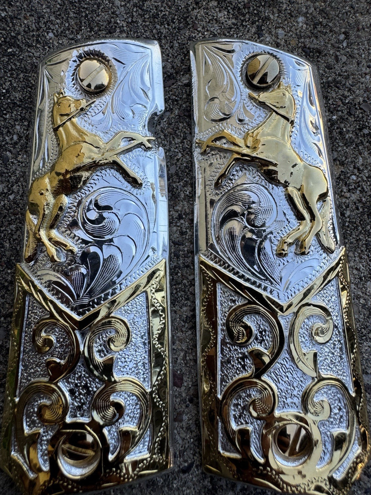 1911 45 38 Super Full Size Colt Horse Gold Gun Pistol Grip Cachas & 24K Screws
