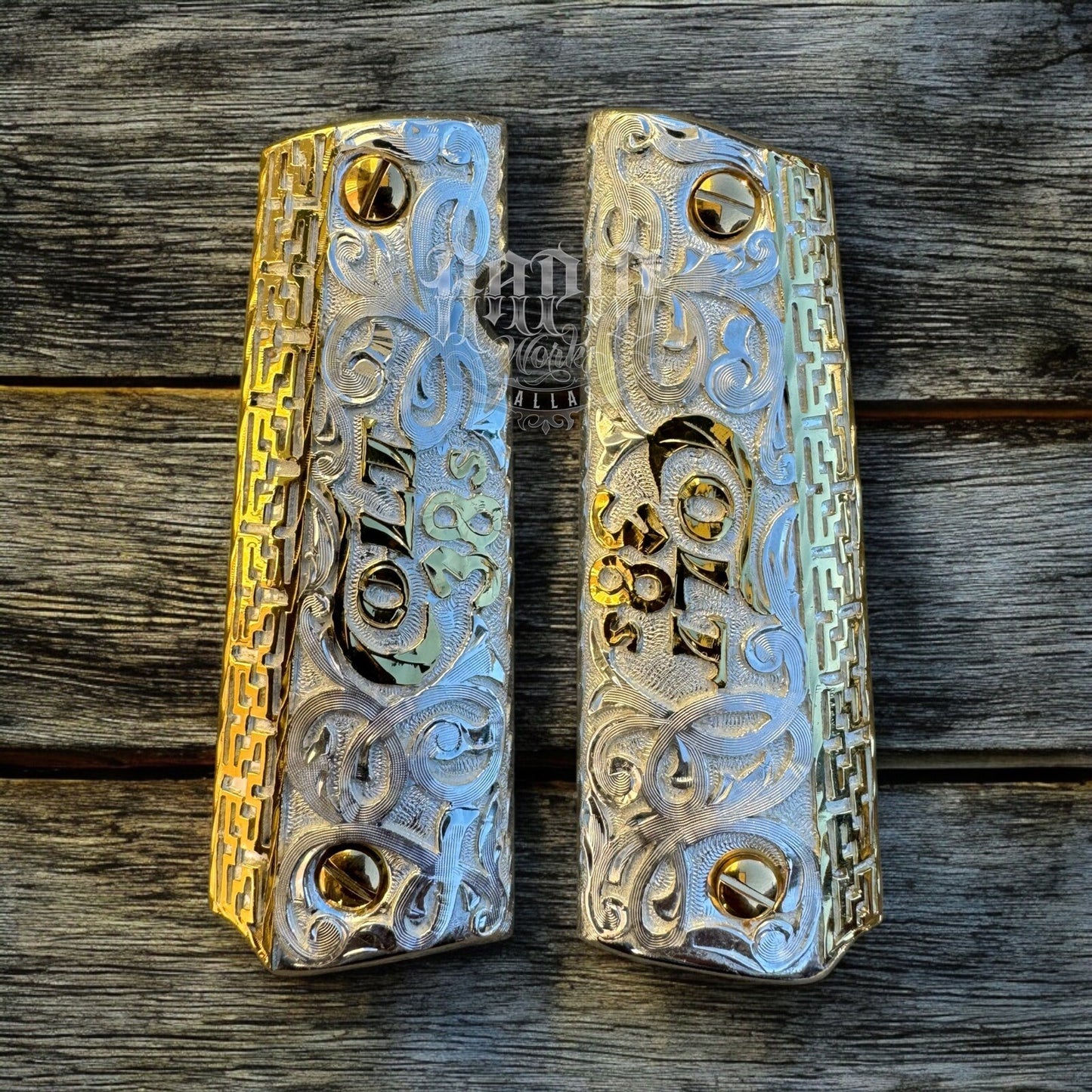 1911 45 38 Super Full Size Gold Gun Pistol Grip Cachas Chapeado & 24K Screws