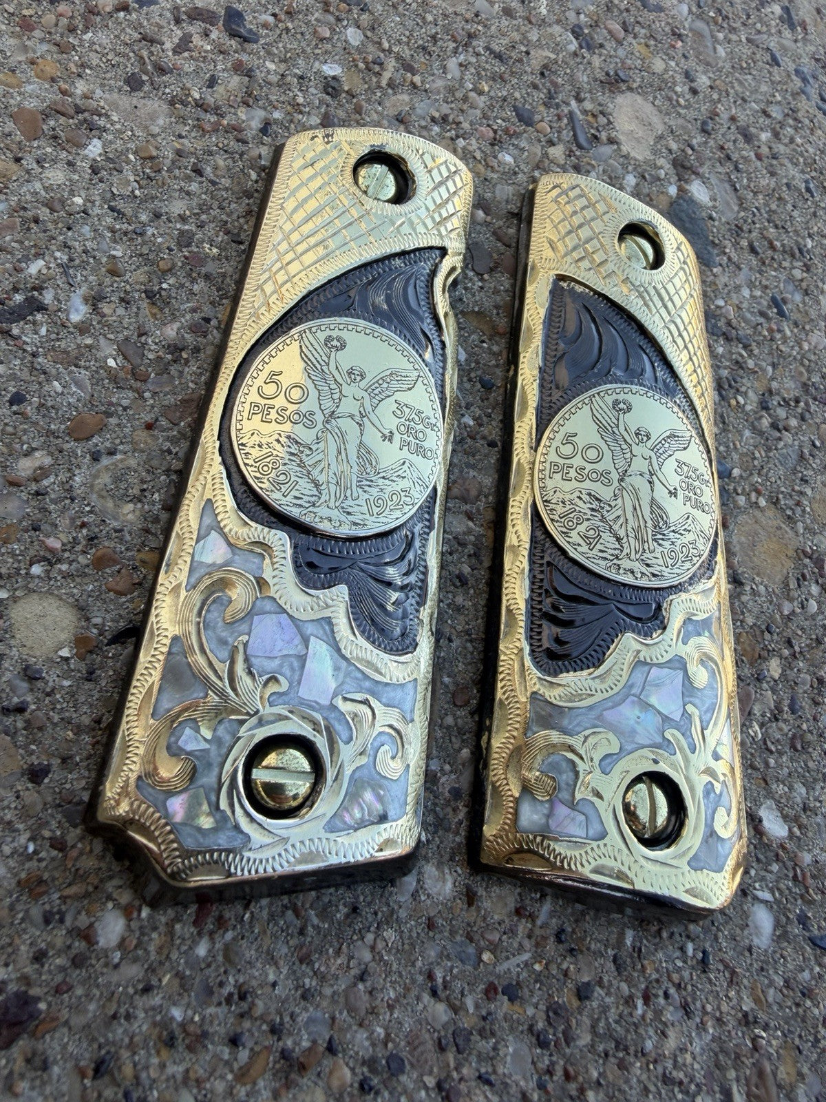 1911 45 38 Super Full Size Centenario Gold Gun Pistol Grip Cachas & 24K Screws