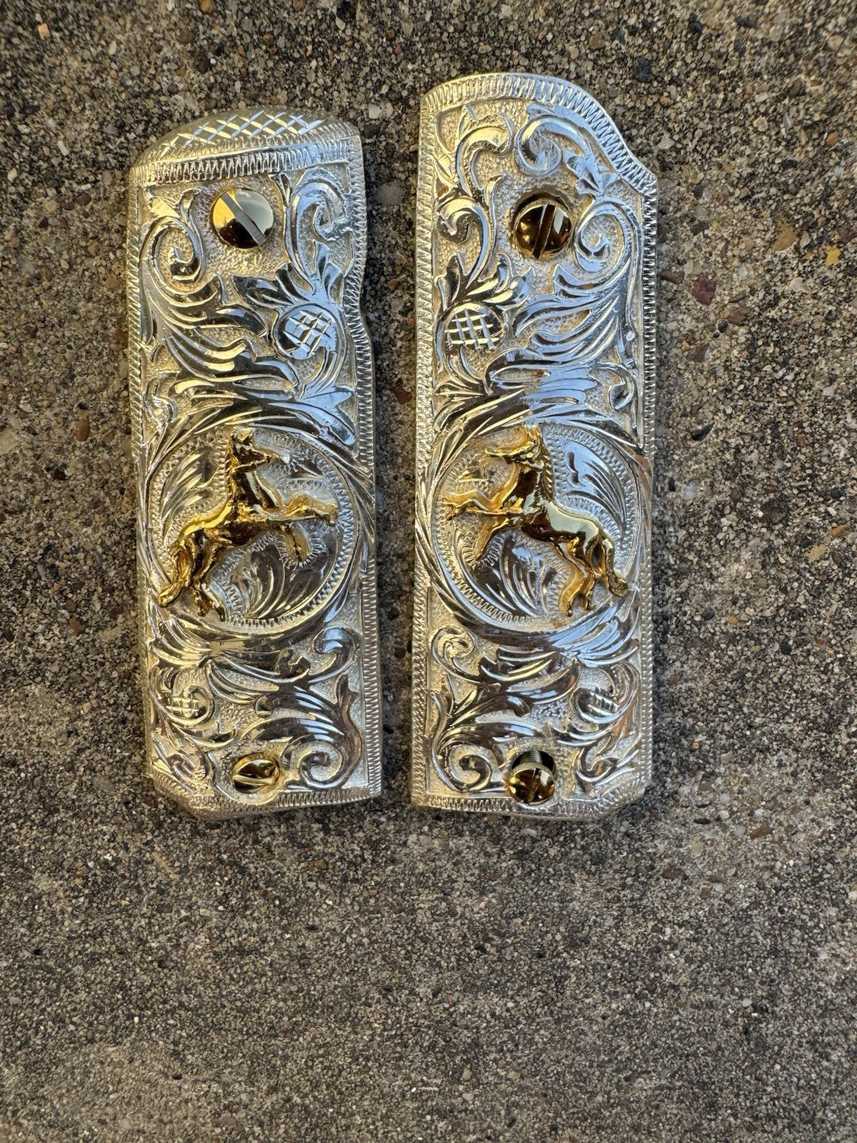 1911 45 38 Super Full Size Horse Gold Gun Pistol Grip Cachas & 24K Screws
