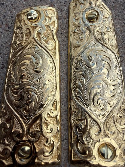 1911 45 38 Super Full Size Gold Gun Pistol Grip Cachas Chapeado & 24K Screws