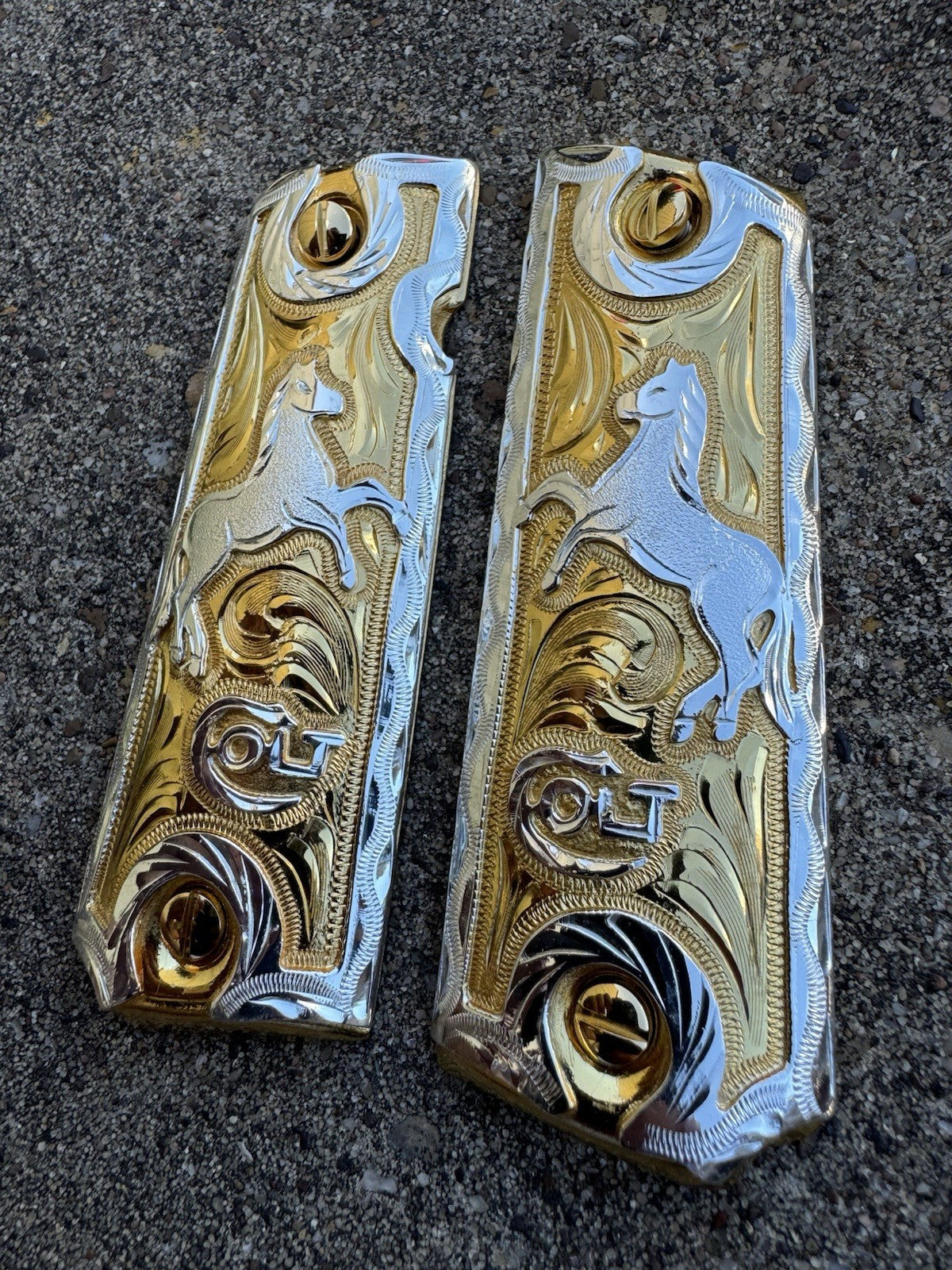 1911 45 38 Super Full Size Horse Gold Gun Pistol Grip Cachas & 24K Screws