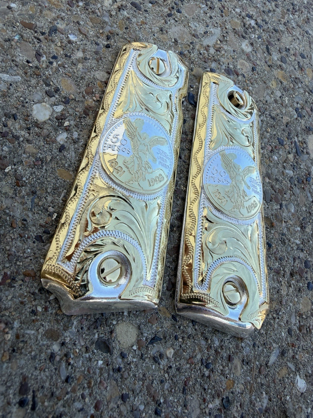 1911 45 38 Super Full Size Centenario Gold Gun Pistol Grip Cachas & 24K Screws