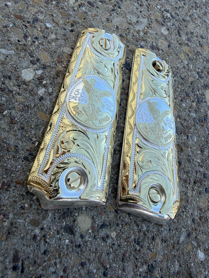 1911 45 38 Super Full Size Centenario Gold Gun Pistol Grip Cachas & 24K Screws