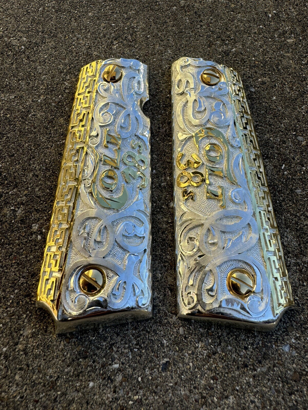 1911 45 38 Super Full Size Gold Gun Pistol Grip Cachas Chapeado & 24K Screws