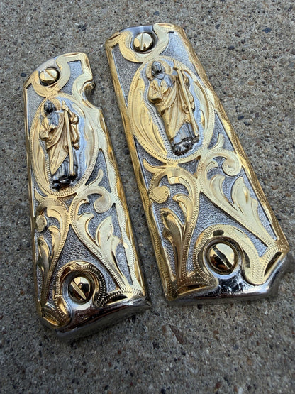 1911 45 38 Super Full Size San Judas Gold Gun Pistol Grip Cachas & 24K Screws