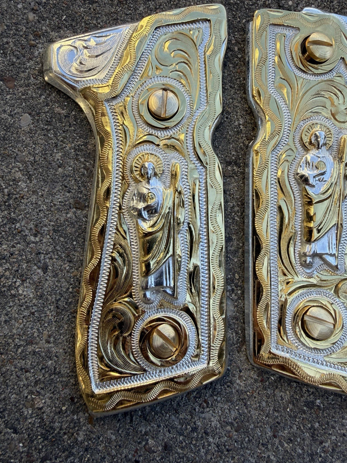 Beretta 92FS Cachas San Judas Gold Plated Pistol Custom Grips & Gold Screws