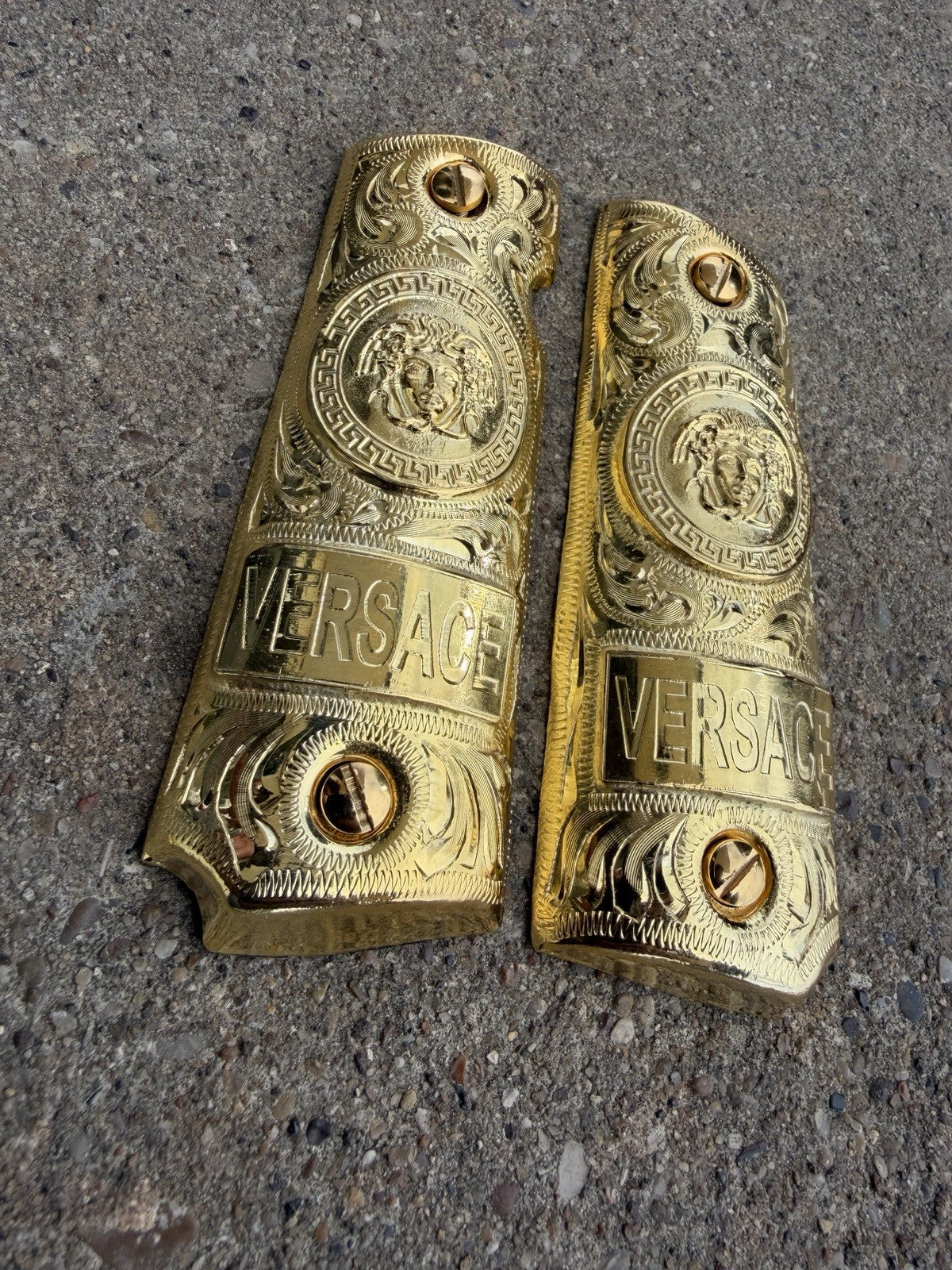 1911 45 38 Super Full Size Versace Gold Gun Pistol Grip Cachas & 24K Screws