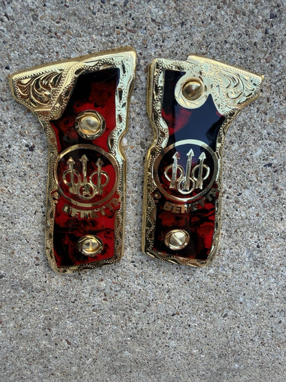 Beretta 92FS Cachas Gold Plated Pistol Custom Grips & Gold Screws